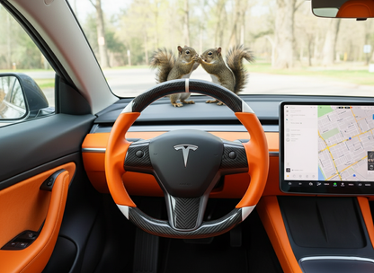 Orange and white Carbon Fiber Tesla Model 3 Custom Steering Wheel -DYNA(2017-2023.9) Axeco