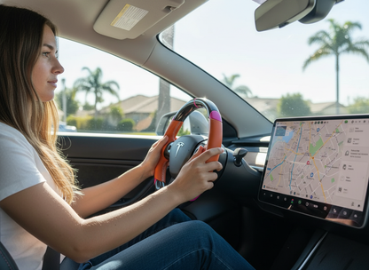Orange and pink Carbon Fiber Tesla Model 3 Custom Steering Wheel -DYNA(2017-2023.9) Axeco
