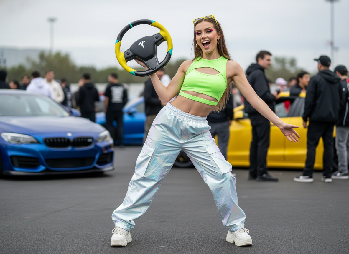 Yellow and light blue leather black carbon fiber Tesla Model Y steering wheel - DYNA (2020-2024) Axeco