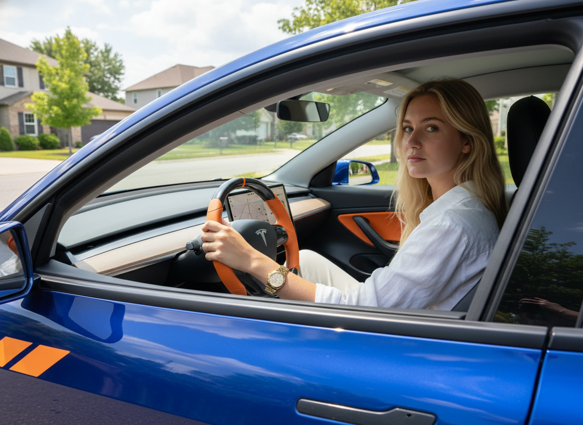 Hermès Orange Carbon Fiber Tesla Model Y Steering Wheel - DYNA (2020-2024) Axeco