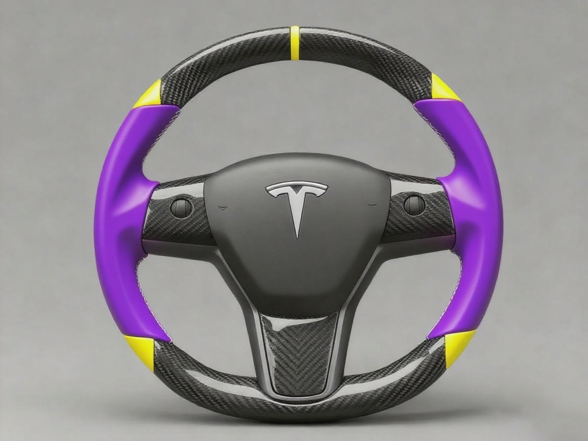 Purple and yellow Carbon Fiber Tesla Model 3 Custom Steering Wheel -DYNA(2017-2023.9) Axeco