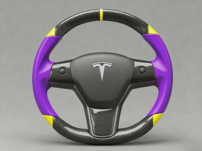Purple and yellow Carbon Fiber Tesla Model 3 Custom Steering Wheel -DYNA(2017-2023.9) Axeco
