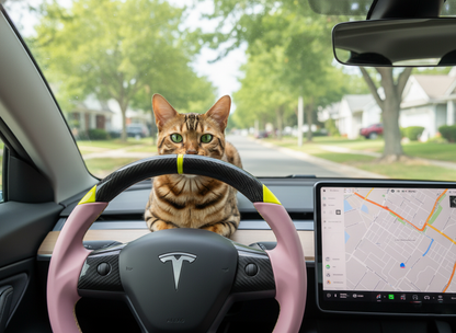 Pink and yellow Carbon Fiber Tesla Model 3 Custom Steering Wheel -DYNA(2017-2023.9) Axeco