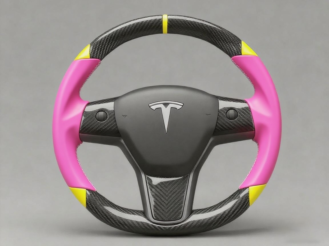 Pink and yellow Carbon Fiber Tesla Model 3 Custom Steering Wheel -DYNA(2017-2023.9) Axeco