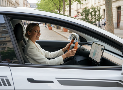 Orange and grey LeatherCarbon Fiber Tesla Model 3 Highland Custom Steering Wheel -DYNA(2023.9) Axeco