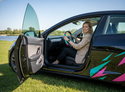 Light blue and pink Carbon Fiber Tesla Model 3 Highland Custom Steering Wheel -DYNA(2023.9) Axeco