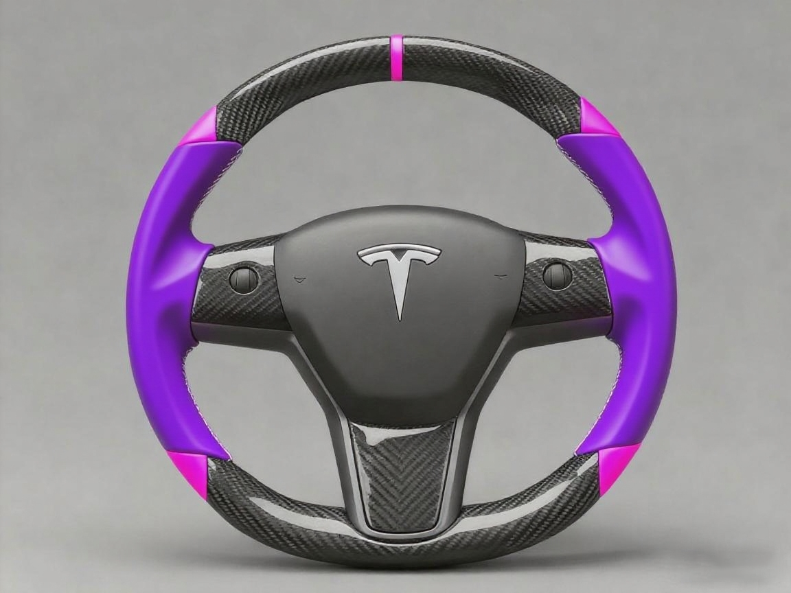 Purple and pink Carbon Fiber Tesla Model 3 Custom Steering Wheel -DYNA(2017-2023.9) Axeco