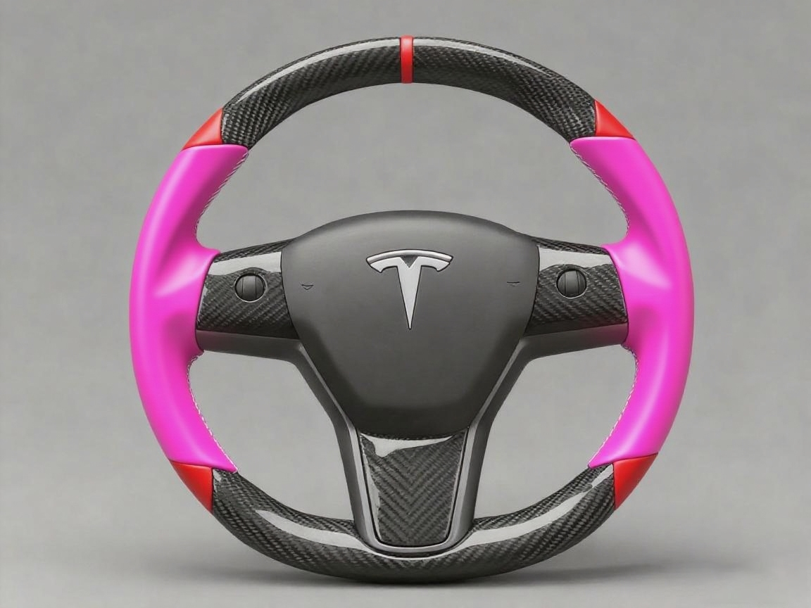 Pink and red Carbon Fiber Tesla Model 3 Custom Steering Wheel -DYNA(2017-2023.9) Axeco