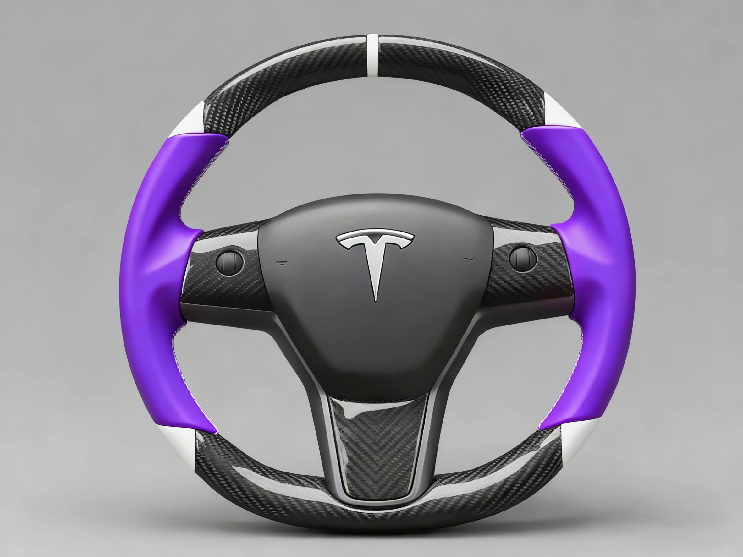 Purple and white Carbon Fiber Tesla Model 3 Custom Steering Wheel -DYNA(2017-2023.9) Axeco