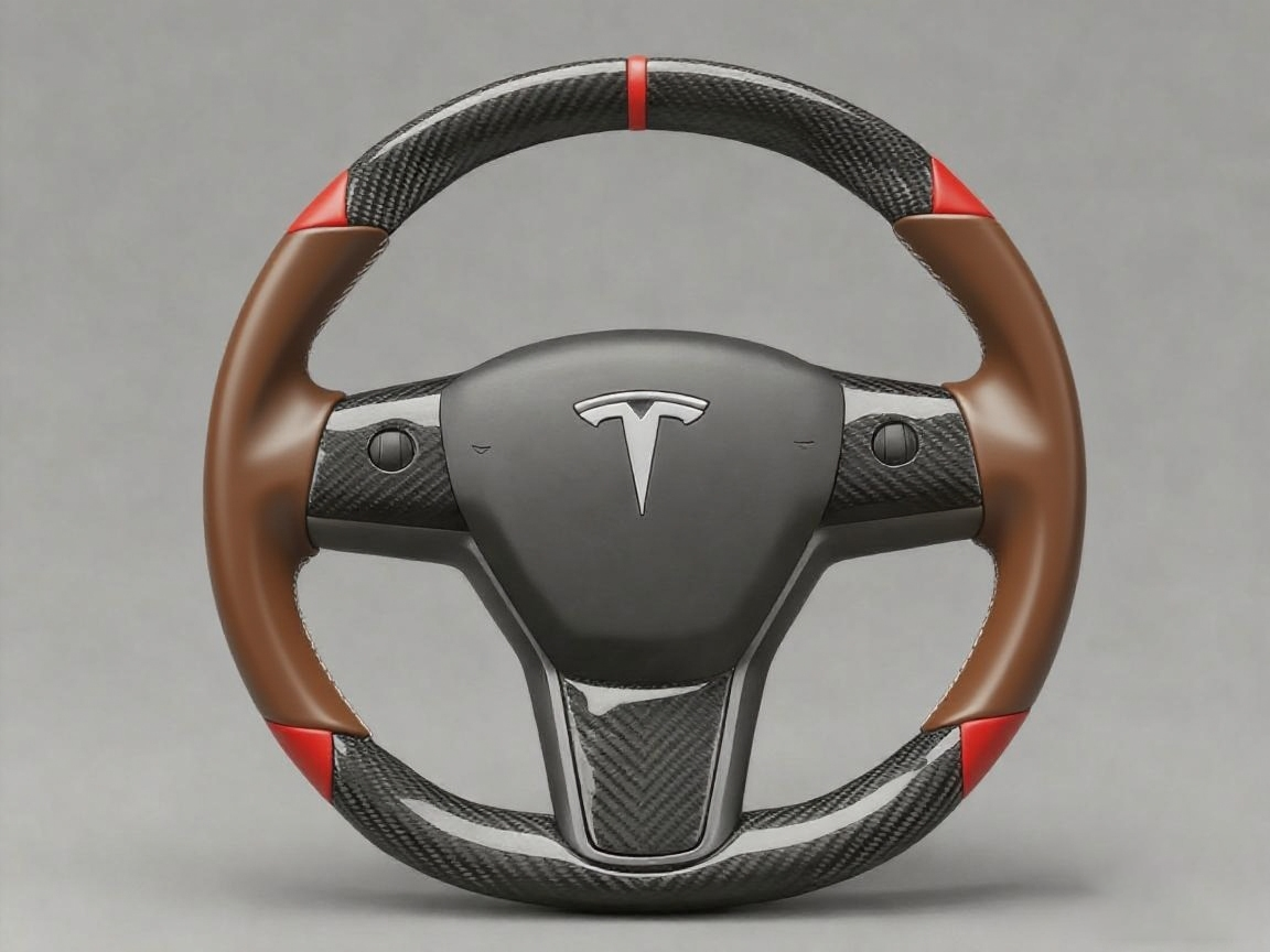 Brown and red Carbon Fiber Tesla Model 3 Custom Steering Wheel -DYNA(2017-2023.9) Axeco