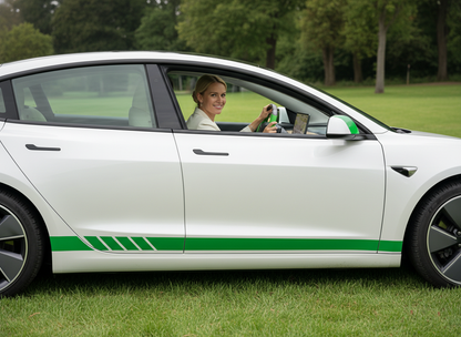 Green and grey Carbon Fiber Tesla Model 3 Highland Custom Steering Wheel -DYNA(2023.9) Axeco