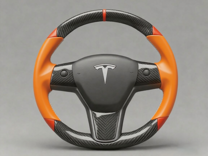Orange and red Carbon Fiber Tesla Model 3 Custom Steering Wheel -DYNA(2017-2023.9) Axeco