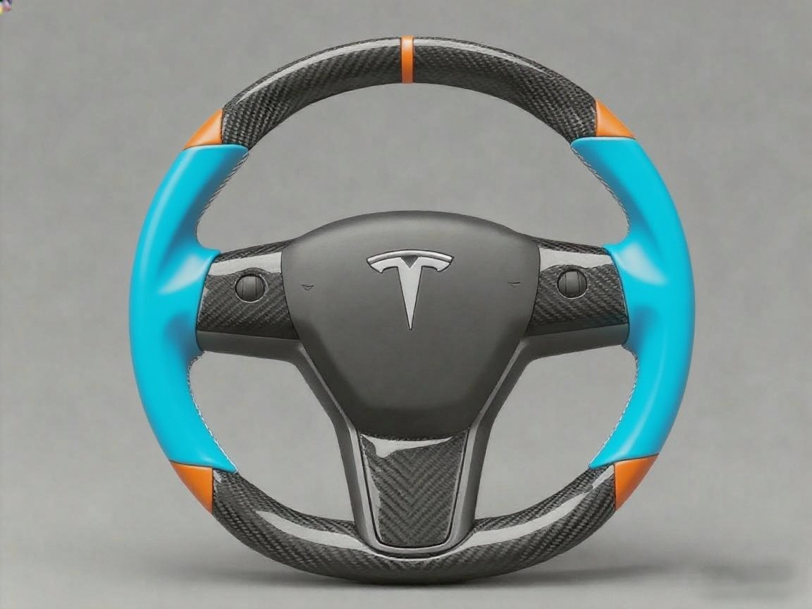 Light blue and orange Carbon Fiber Tesla Model 3 Custom Steering Wheel -DYNA(2017-2023.9) Axeco