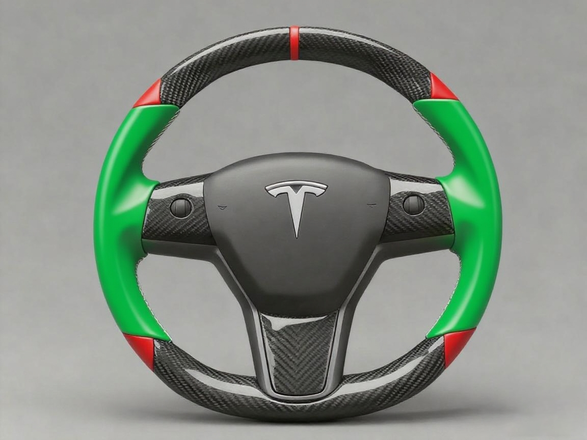 Green and red Carbon Fiber Tesla Model 3 Custom Steering Wheel -DYNA(2017-2023.9) Axeco