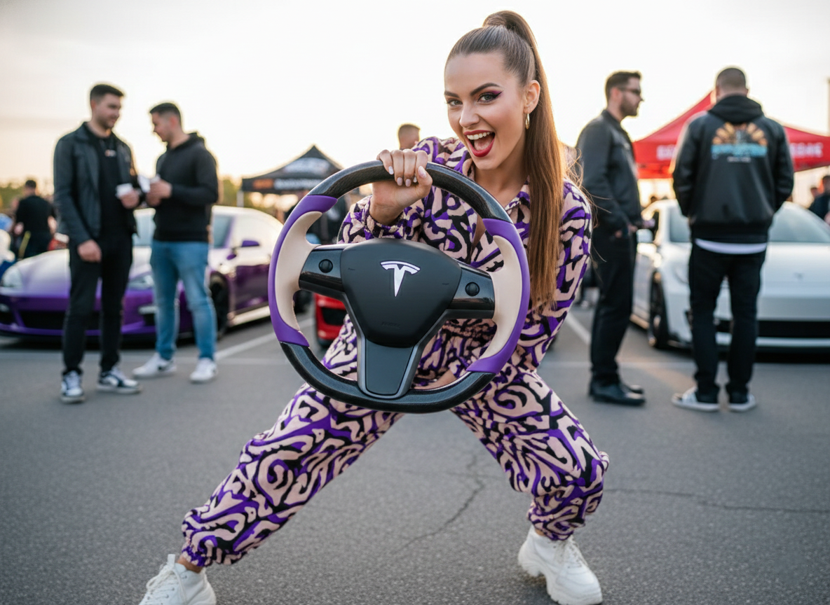 Deep purple and warm brown Carbon Fiber Tesla model 3 Steering Wheel -Track Master(2023.9+) Axeco