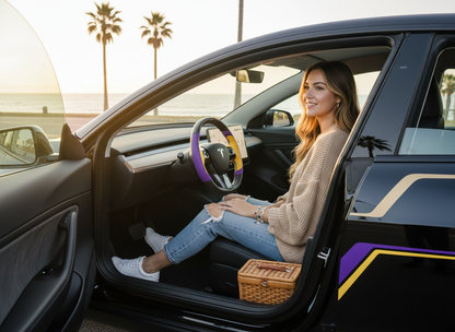 Purple and yellow Carbon Fiber Tesla model 3 Steering Wheel -Track Master(2023.9+) Axeco