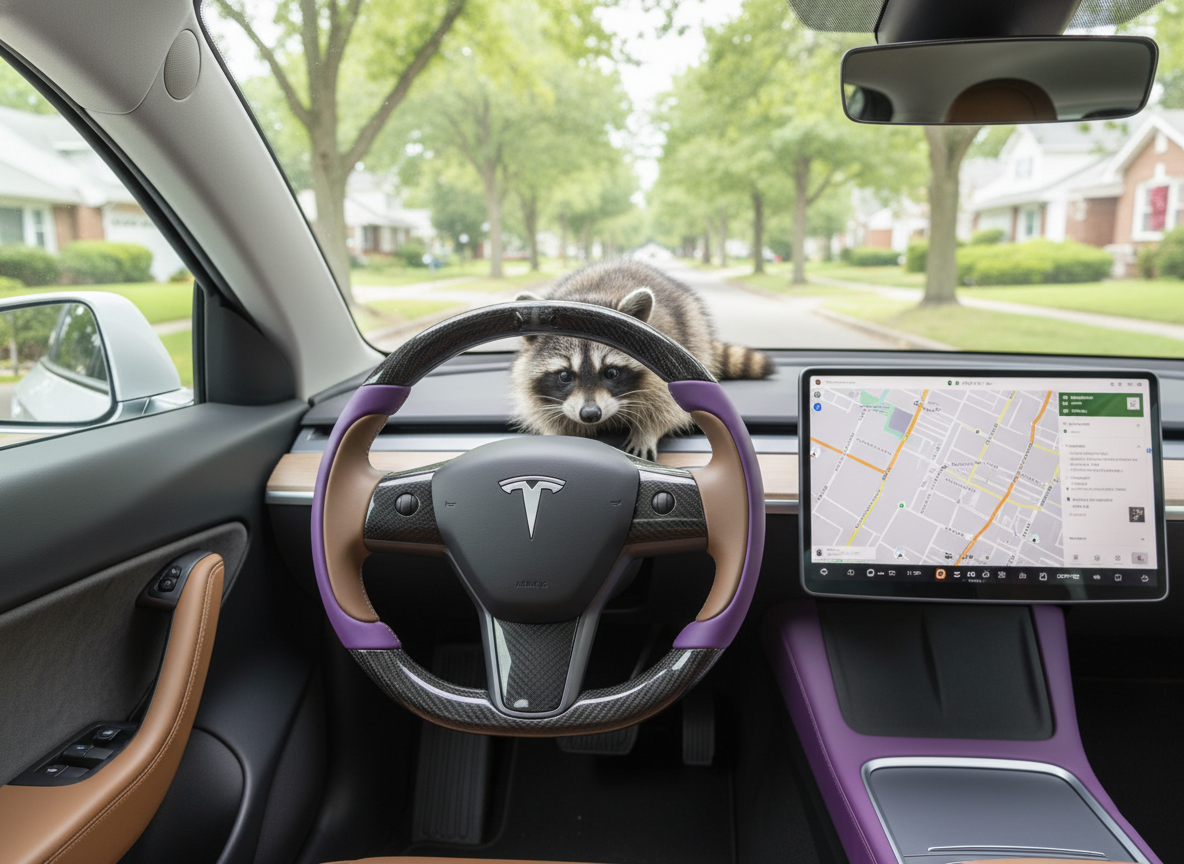 Purple and light brown Carbon Fiber Tesla Model Y Steering Wheel-Track Master(2020-2024) Axeco