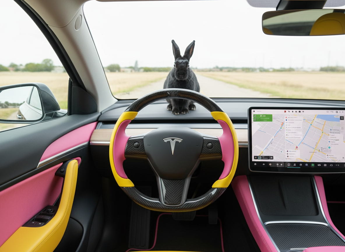 Yellow and pink Carbon Fiber Tesla Model Y Steering Wheel-Track Master(2020-2024) Axeco