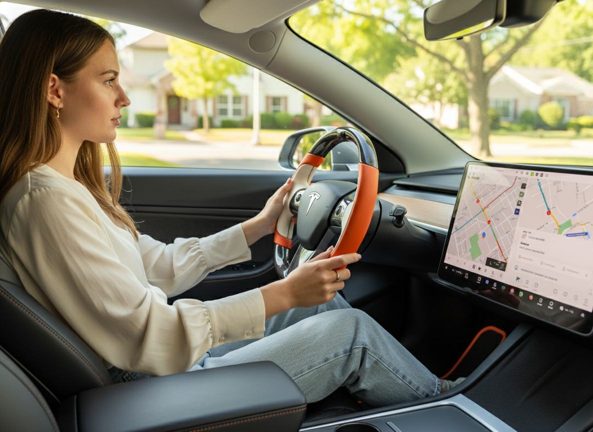 Bright orange and off-white Carbon Fiber Tesla model 3 Steering Wheel -Track Master(2023.9+) Axeco