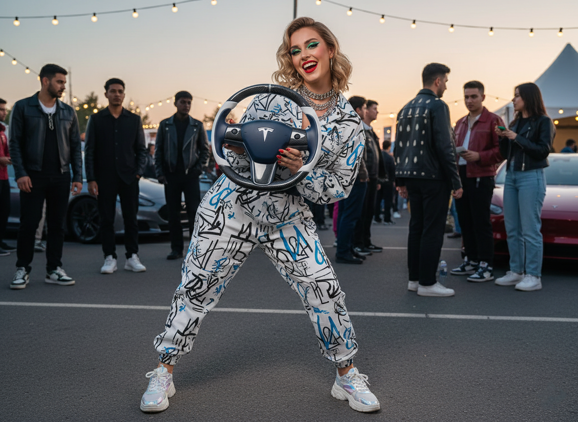 White-Dark blue Tesla Model 3 Carbon Fiber Steering Wheel-Track Master(2017-2023.8) Axeco