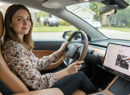 Light Brown and Mint Green Carbon Fiber Tesla model 3 Steering Wheel -Track Master(2023.9+) Axeco