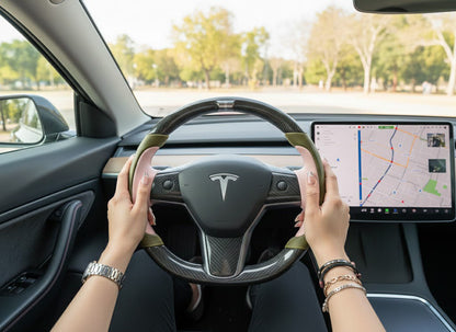Olive green and soft pink Carbon Fiber Tesla model 3 Steering Wheel -Track Master(2023.9+) Axeco