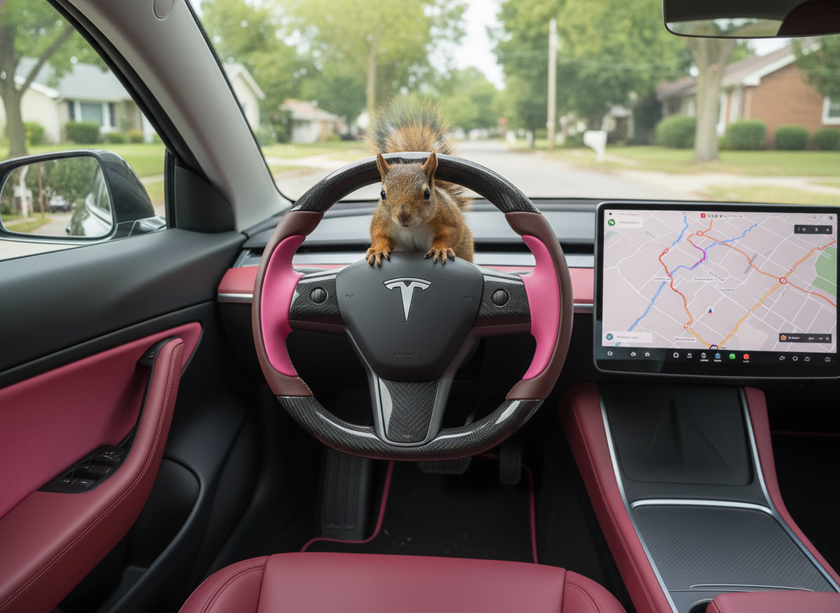 Dark Brown-Pink Carbon Fiber Tesla model 3 Steering Wheel -Track Master(2023.9+) Axeco