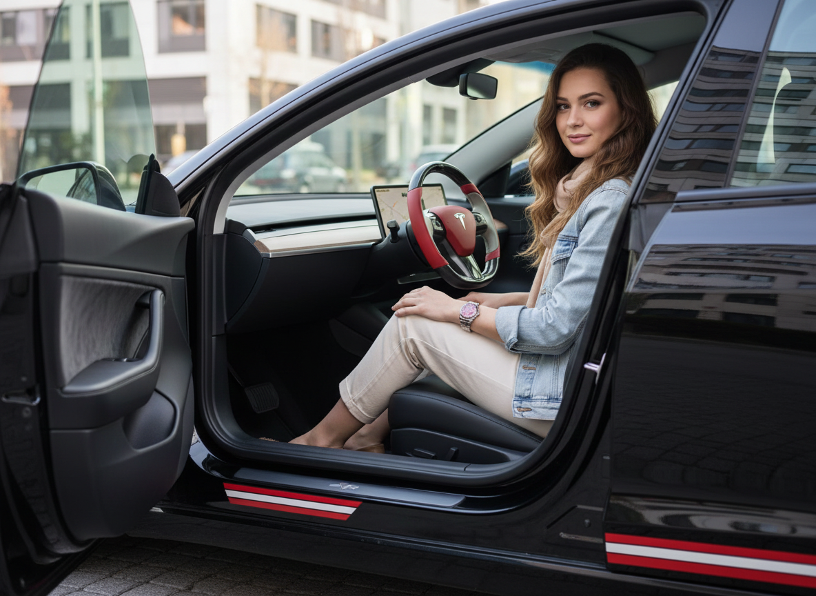 Red-Gray Tesla Model 3 Carbon Fiber Steering Wheel-Track Master(2017-2023.8) Axeco