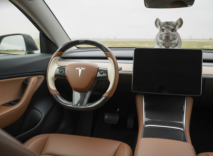 Brown and off-white Carbon Fiber Tesla Model Y Steering Wheel-Track Master(2020-2024) Axeco