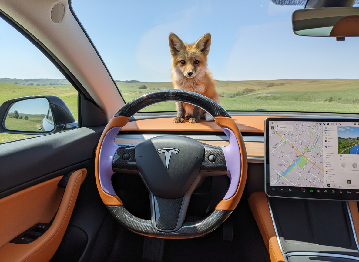 Bright orange and light purple Carbon Fiber Tesla Model Y Steering Wheel-Track Master(2020-2024) Axeco