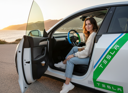 Bright blue and emerald green Carbon Fiber Tesla Model Y Steering Wheel-Track Master(2020-2024) Axeco