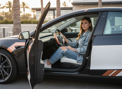 White-Golden Tesla Model 3 Carbon Fiber Steering Wheel-Track Master(2017-2023.8) Axeco