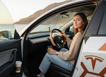 Brown and light brown Carbon Fiber Tesla Model Y Steering Wheel-Track Master(2020-2024) Axeco