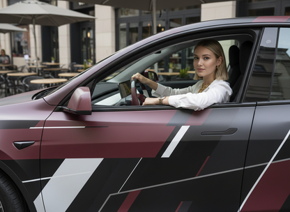 Wine red and white Carbon Fiber Tesla Model Y Steering Wheel-Track Master(2020-2024) Axeco
