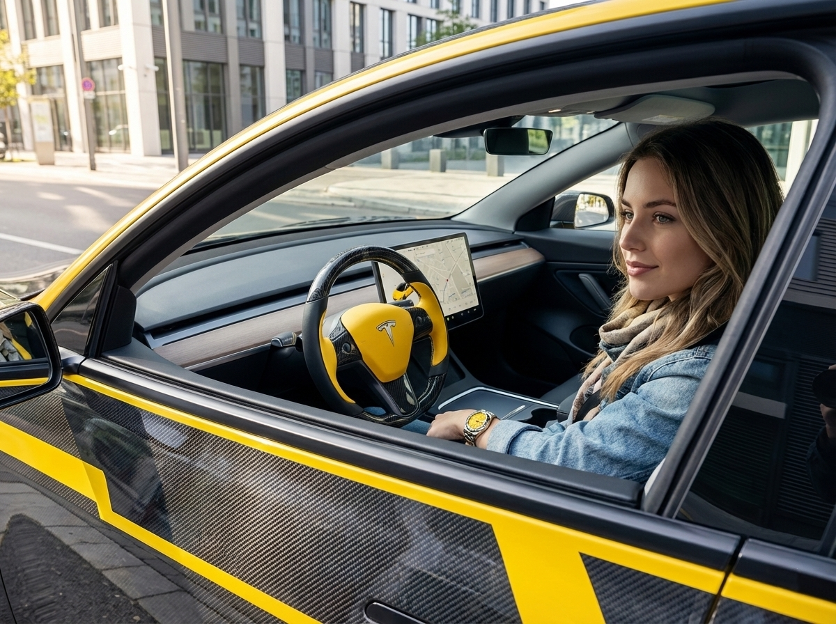 Yellow Tesla Model 3 Carbon Fiber Steering Wheel-Track Master(2017-2023.8) Axeco