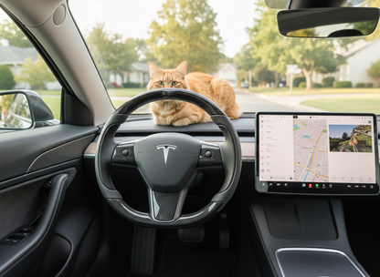 Dark grey and black Carbon Fiber Tesla model 3 Steering Wheel -Track Master(2023.9+) Axeco