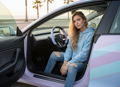 Light purple and light blue Carbon Fiber Tesla model 3 Steering Wheel -Track Master(2023.9+) Axeco