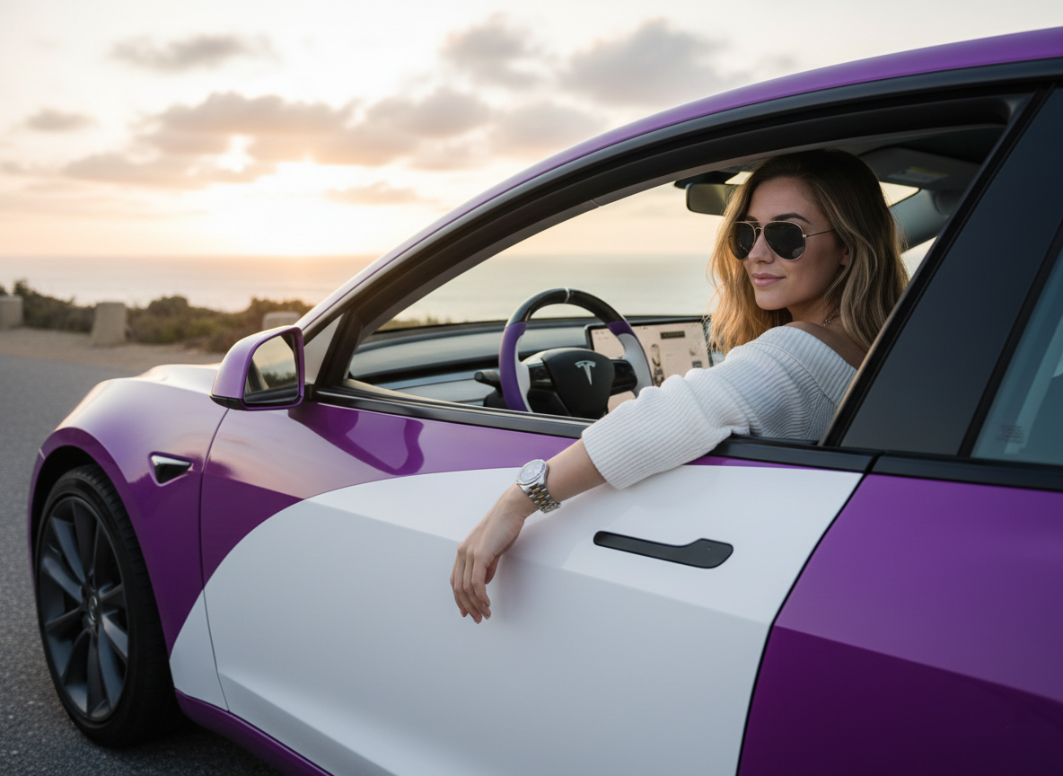 White-Purple  Tesla Model 3 Carbon Fiber Steering Wheel-Track Master(2017-2023.8) Axeco