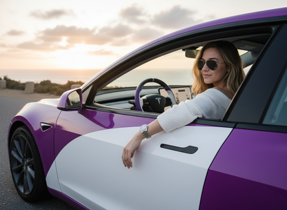 White-Purple  Tesla Model 3 Carbon Fiber Steering Wheel-Track Master(2017-2023.8) Axeco