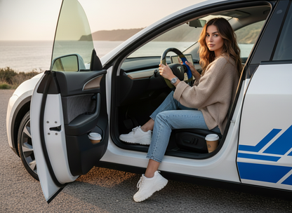 Bright blue and olive green Carbon Fiber Tesla Model Y Steering Wheel-Track Master(2020-2024) Axeco