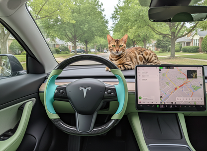 Mint green and light green Carbon Fiber Tesla model 3 Steering Wheel -Track Master(2023.9+) Axeco