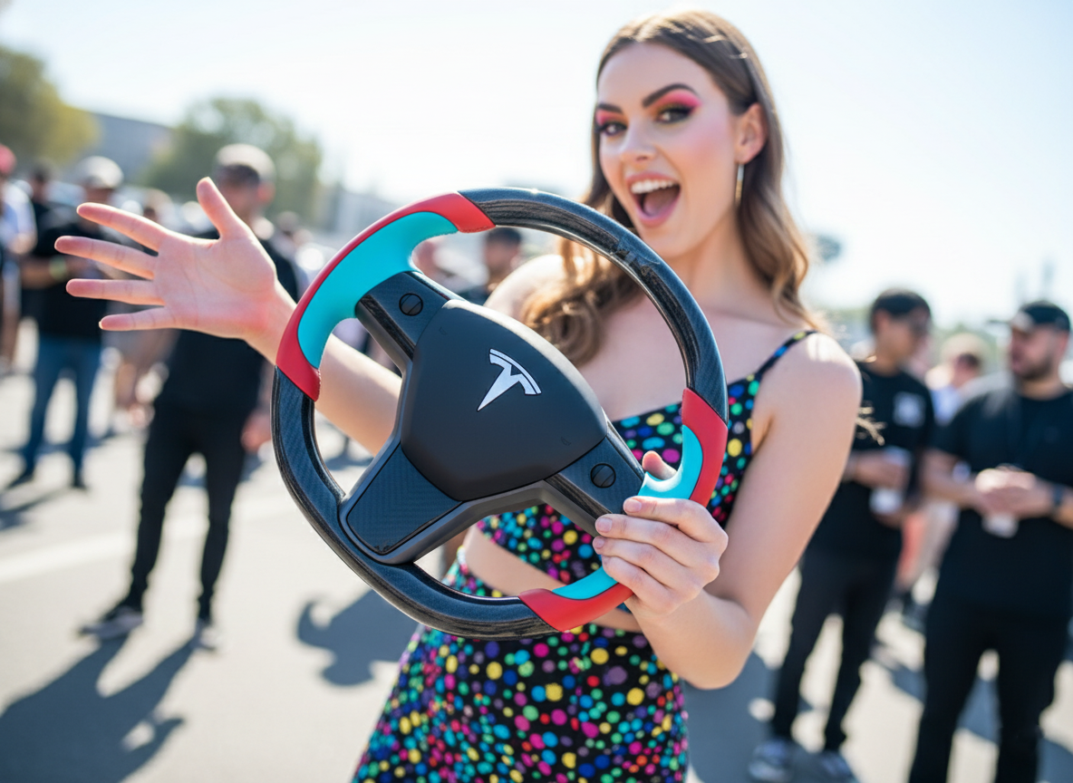 Bright red and lake blue Carbon Fiber Tesla model 3 Steering Wheel -Track Master(2023.9+) Axeco