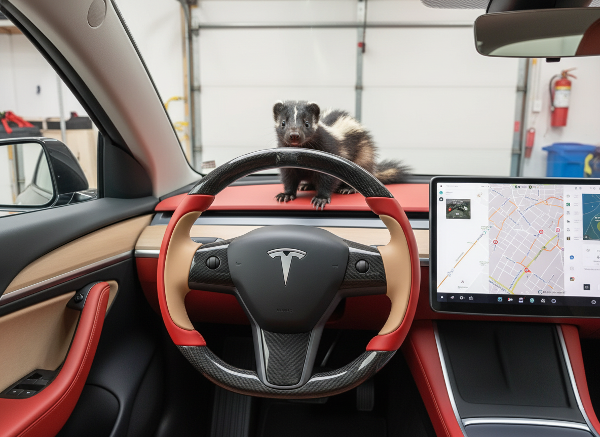 Bright red and warm brown Carbon Fiber Tesla Model Y Steering Wheel-Track Master(2020-2024) Axeco