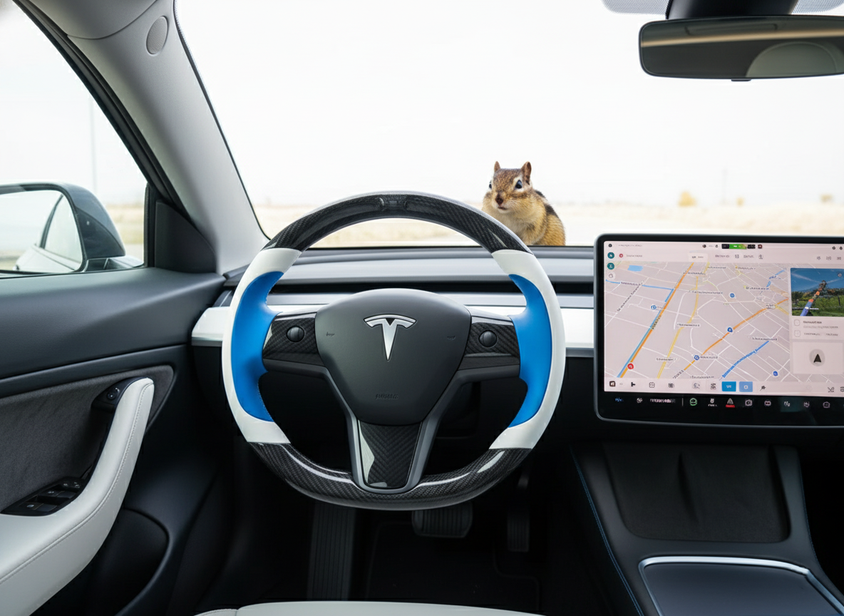 Bright blue and pure white Carbon Fiber Tesla model 3 Steering Wheel -Track Master(2023.9+) Axeco