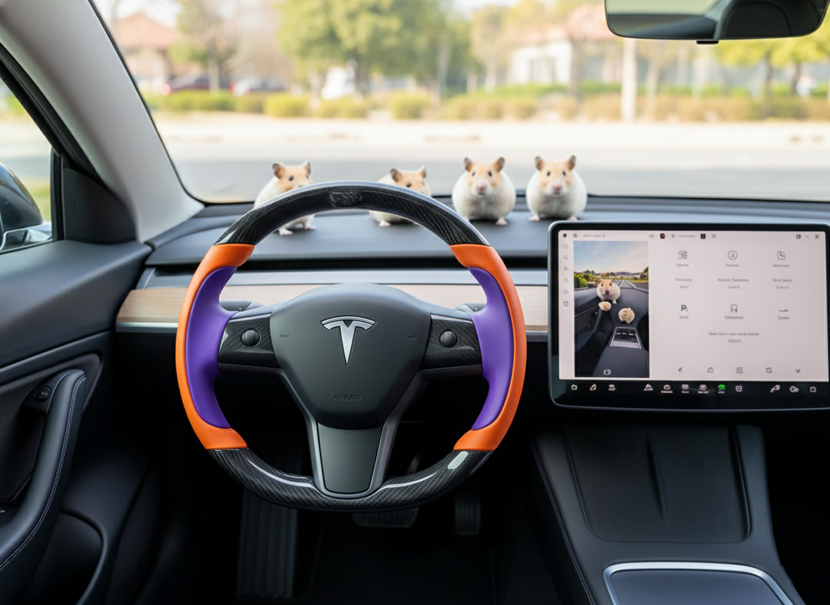Bright orange and deep purple Carbon Fiber Tesla model 3 Steering Wheel -Track Master(2023.9+) Axeco