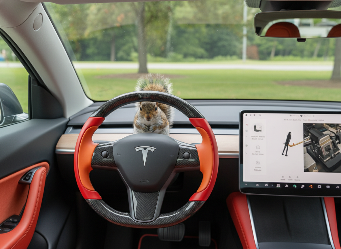 Red and Orange Carbon Fiber Tesla Model Y Steering Wheel-Track Master(2020-2024) Axeco