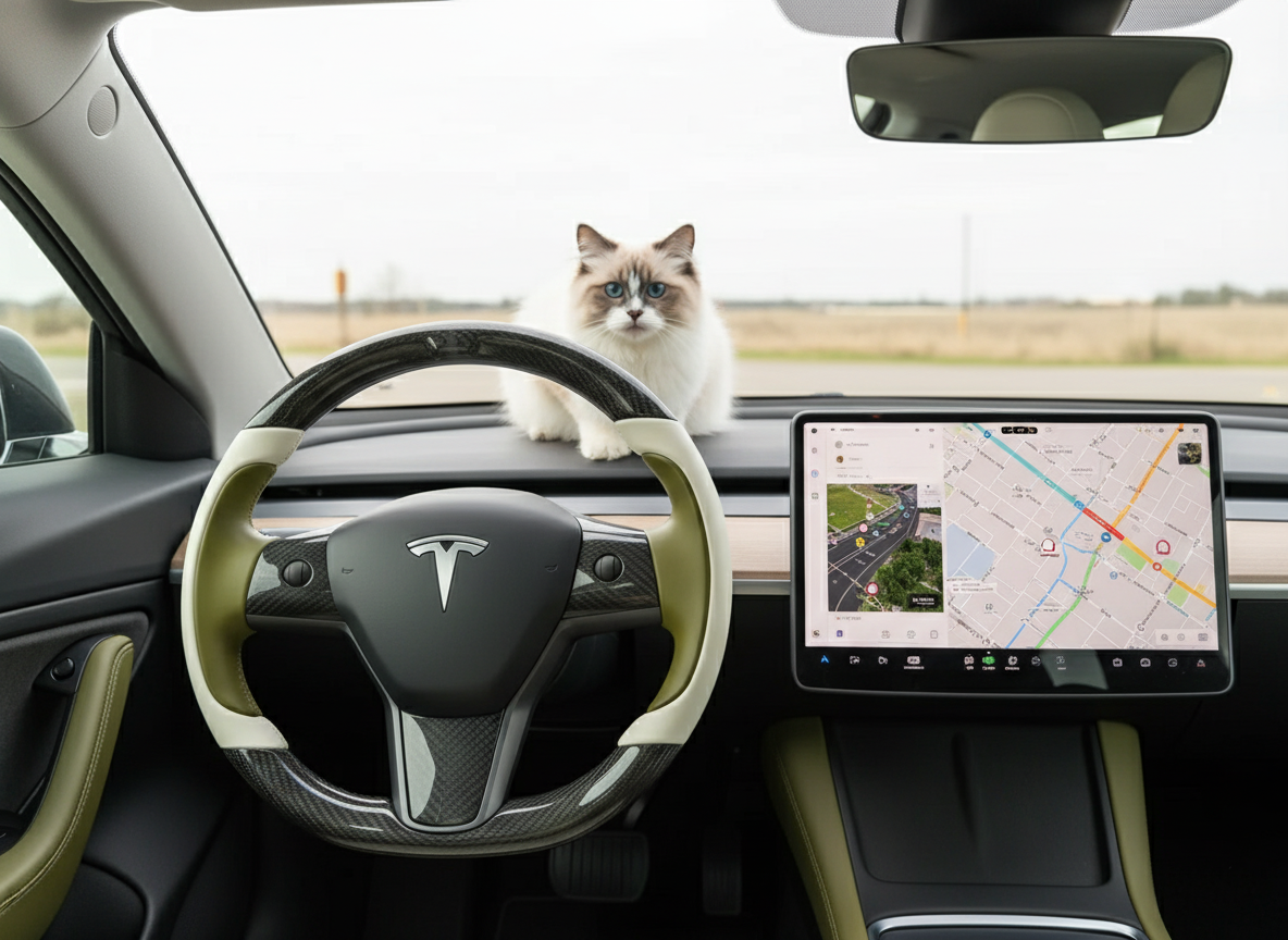 White and olive green Carbon Fiber Tesla model 3 Steering Wheel -Track Master(2023.9+) Axeco