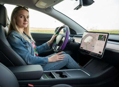 Deep purple and emerald green Carbon Fiber Tesla model 3 Steering Wheel -Track Master(2023.9+) Axeco
