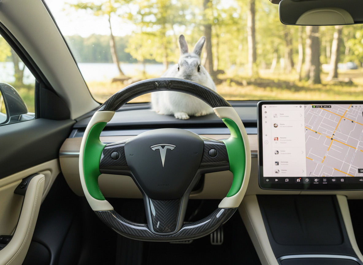 Pure white and emerald green Carbon Fiber Tesla model 3 Steering Wheel -Track Master(2023.9+) Axeco