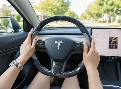 Blue-Gray Tesla Model 3 Carbon Fiber Steering Wheel-Track Master(2017-2023.8) Axeco